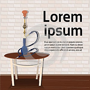 Hookah On Table Over Background With Copy Space Arab Tabacco Smoke Concept photo