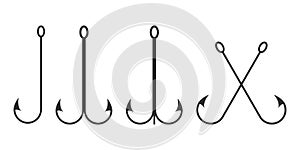 Hooks fish graphic icons set