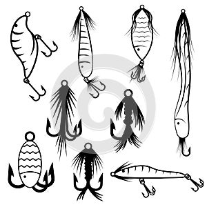 hooks and jigs vector set