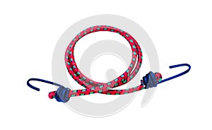 Hooks and red elastic straps ropes with gred and blue striped patterns isolated on white background with clipping path