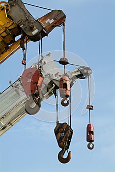 Hooks of several mobile cranes