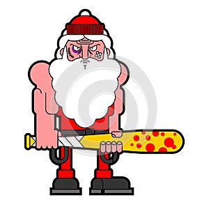 Hooligan angry Santa. bully Claus. ruffian Christmas grandfather. New Year Vector illustration