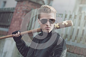 Hooligan portrait with baseball bat