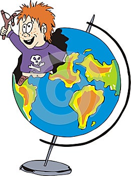 Hooligan with a slingshot and sholar globe
