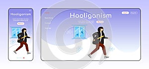 Hooliganism adaptive landing page flat color vector template photo