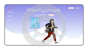 Hooliganism landing page flat color vector template photo