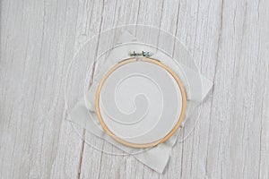 Hoop for cross stitch with stretched canvas,mockup for the designer