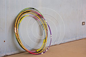 Hoop propped on a wall, rhythmic gymnastics