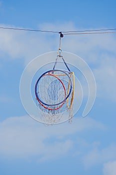 Hoop Takraw Lod with blue sky background.