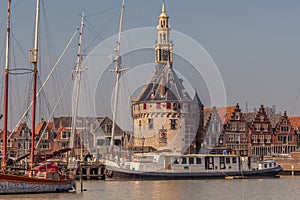 Hoorn, Netherlands, March 2022. The historic defense tower at the harbor entrance of Hoorn.