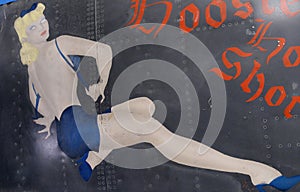 Hoosier Hot Shot nose art removed from Boeing B-52G, Hangar 3, Pima Air & Space Museum, Tucson, Arizona, USA