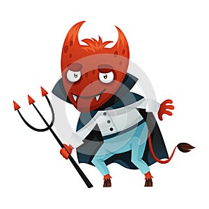 Hooved Devil with Horns and Tail Holding Trident as Halloween Character Vector Illustration photo