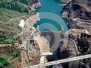 Hoover dam as seen from a helicopter on a tourism flight