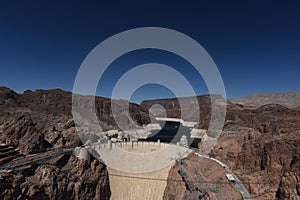 Hoover dam and Colorado river bridge, Nevada, USA. April 2016