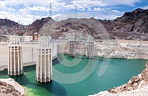 Hoover Dam and Penstock Towers in Lake Mead of the Colorado Rive