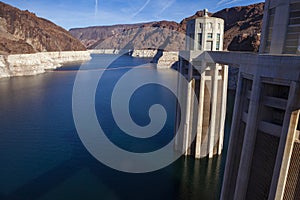 Hoover Dam reservoir at record low water levels, raising concerns about hydroelectric power photo