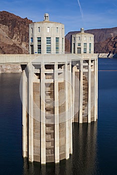 Hoover Dam reservoir at record low water levels, raising concerns about hydroelectric power photo