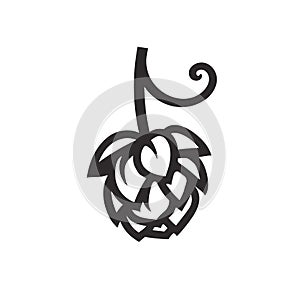 Hop cone icon. Design element for beer prodaction, brewery, pub and bar. Black and white vector illustration.