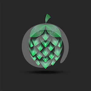 Hop cone logo 3d creative line art vector illustration for modern trendy gradient green element design mockup beer symbol