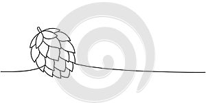 Hop cone one line continuous drawing. Beer pub products continuous one line illustration. Vector linear illustration.