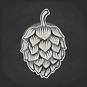 Hop cone silhouette on chalk board. Vector illustration. Beer, pub and alcoholic beverage symbol