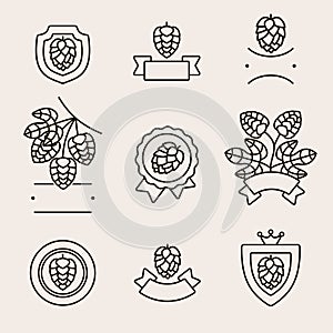 Hop labels and elements set. Collection icon hops. Vector