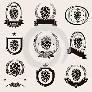 Hop labels and elements set. Collection icon hops. Vector