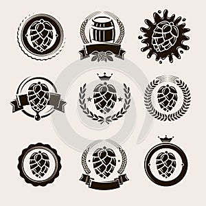 Hop labels and elements set. Vector