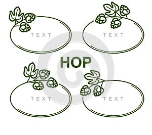Hop set. Collection hop leaves frame. Vector