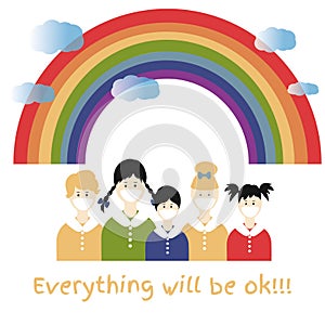 Hope Coronavirus Rainbow concept. Motivational slogan Everything will be fine, ok. Positive message to overcome the coronavirus