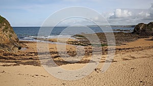 Hope Cove outer beach view to sea South Devon England UK