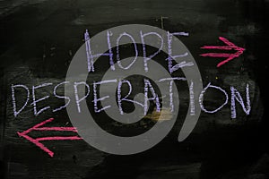 Hope or Desperation written with color chalk concept on the blackboard