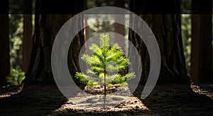 Hope and Growth: Young Pine Tree in Sunlight