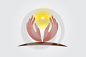 Hope hands and sunlight logo vector