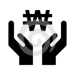 Hope icon, human hand with won symbol, help and protection  graphic design, support vector illustration