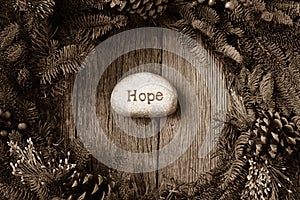 Hope in Text on a Christmas Wreath