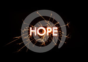 HOPE title word in glowing sparkler