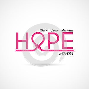 Hope typographical.Hope word icon.Breast Cancer October Awareness Month Campaign