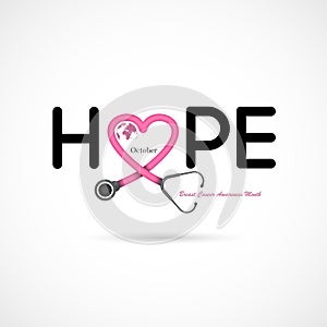 Hope typographical.Hope word icon.Breast Cancer October Awareness Month Campaign