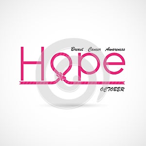 Hope typographical.Hope word icon.Breast Cancer October Awareness Month Campaign Background