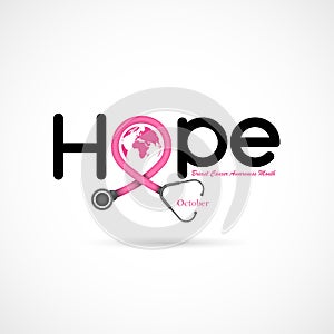 Hope typographical.Hope word icon.Breast Cancer October Awareness Month Campaign Background.