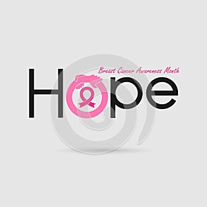 `Hope` typographical.Hope word icon.Breast Cancer October Awareness Month Campaign Background