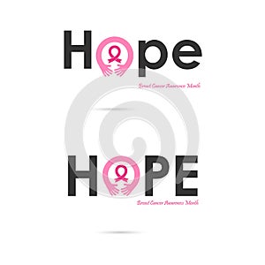 Hope word icon.Breast Cancer October Awareness Month Campaign