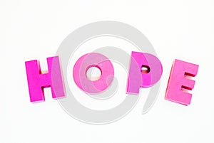 `HOPE` words with letters on a white background