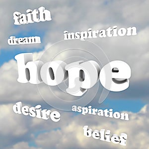 Hope Words in Sky Faith Belief Inspire Aspirations