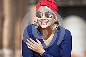 Hopeful Muslim Female Wearing Turban