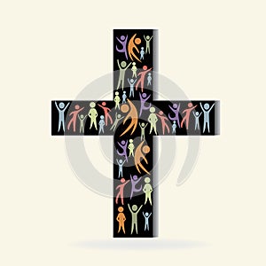 Hopeful people on black cross artwork graphic icon vector image logo