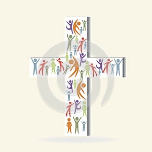 Hopeful people on white cross artwork graphic icon vector image logo