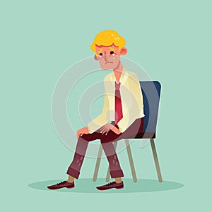 Hopeless business man sitting on a chair and crying cartoon