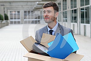 Hopeless businessman getting fired isolated